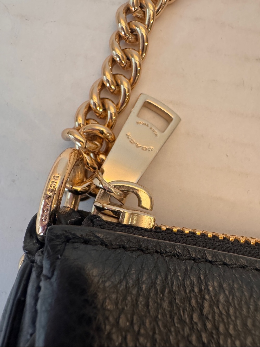 Coach Carrie Black Pebbled Leather Cross Body w/gold Chain Handle & Strap F36666 - Picture 6 of 12
